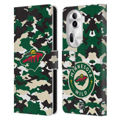 NHL Minnesota Wild Camouflage Leather Book Wallet Case Cover For OPPO Reno11