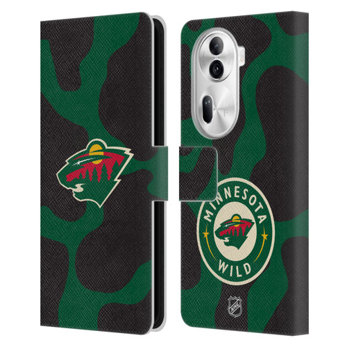 NHL Minnesota Wild Cow Pattern Leather Book Wallet Case Cover For OPPO Reno11