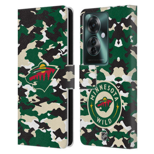 NHL Minnesota Wild Camouflage Leather Book Wallet Case Cover For OPPO Reno11 F 5G / F25 Pro 5G