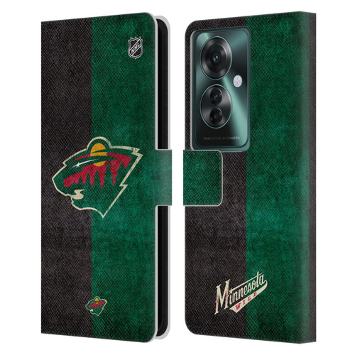 NHL Minnesota Wild Half Distressed Leather Book Wallet Case Cover For OPPO Reno11 F 5G / F25 Pro 5G