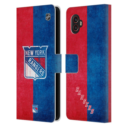 NHL New York Rangers Half Distressed Leather Book Wallet Case Cover For Samsung Galaxy Xcover6 Pro/Pro2