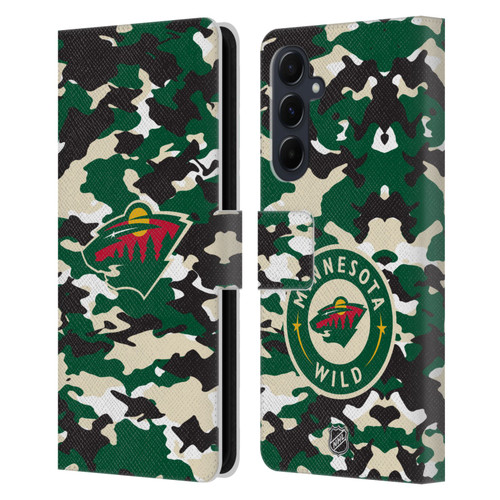 NHL Minnesota Wild Camouflage Leather Book Wallet Case Cover For Samsung Galaxy A55 5G