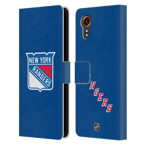 NHL New York Rangers Plain Leather Book Wallet Case Cover For Samsung Galaxy Xcover7 5G