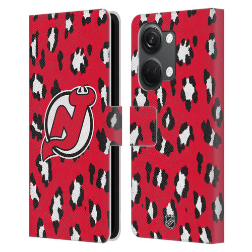 NHL New Jersey Devils Leopard Patten Leather Book Wallet Case Cover For OnePlus Nord 3 5G