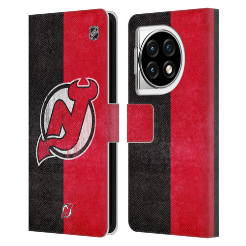 NHL New Jersey Devils Half Distressed Leather Book Wallet Case Cover For OPPO OnePlus Ace 3 5G