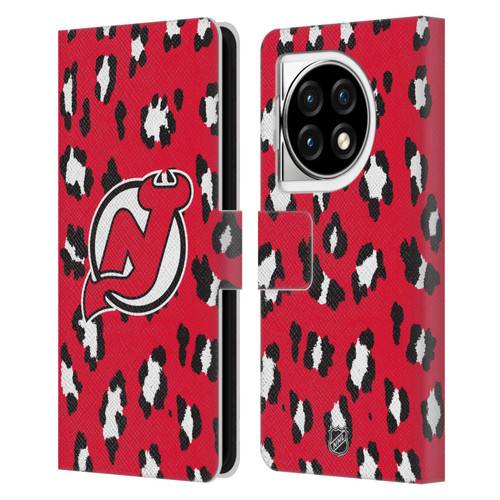 NHL New Jersey Devils Leopard Patten Leather Book Wallet Case Cover For OPPO OnePlus Ace 3 5G