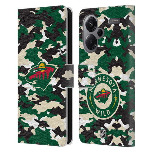 NHL Minnesota Wild Camouflage Leather Book Wallet Case Cover For Xiaomi Redmi Note 13 Pro Plus 5G