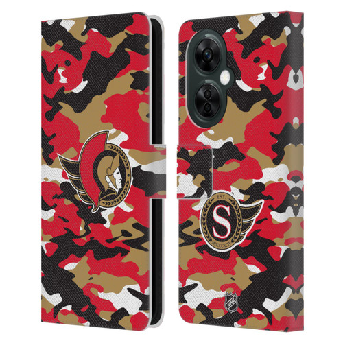 NHL Ottawa Senators Camouflage Leather Book Wallet Case Cover For OnePlus Nord CE 3 Lite 5G
