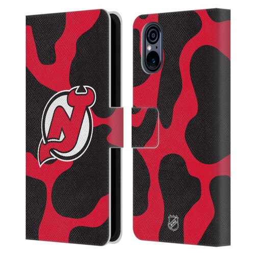 NHL New Jersey Devils Cow Pattern Leather Book Wallet Case Cover For Sony Xperia 5 V 5G
