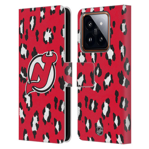 NHL New Jersey Devils Leopard Patten Leather Book Wallet Case Cover For Xiaomi 14