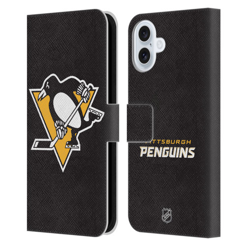 NHL Pittsburgh Penguins Plain Leather Book Wallet Case Cover For Apple iPhone 16 Plus