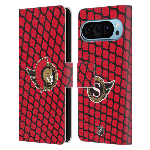 NHL Ottawa Senators Net Pattern Leather Book Wallet Case Cover For Google Pixel 9 / Pixel 9 Pro