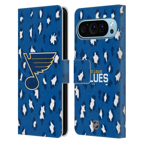 NHL St Louis Blues Leopard Patten Leather Book Wallet Case Cover For Google Pixel 9 / Pixel 9 Pro