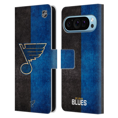 NHL St Louis Blues Half Distressed Leather Book Wallet Case Cover For Google Pixel 9 / Pixel 9 Pro
