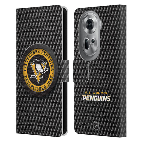 NHL Pittsburgh Penguins Puck Texture Leather Book Wallet Case Cover For OPPO Reno11 Pro