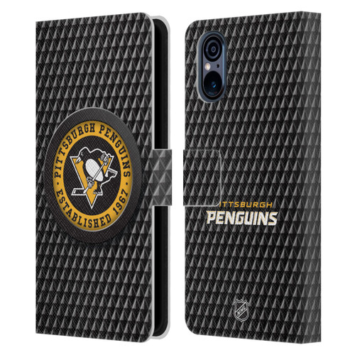 NHL Pittsburgh Penguins Puck Texture Leather Book Wallet Case Cover For Sony Xperia 5 V 5G