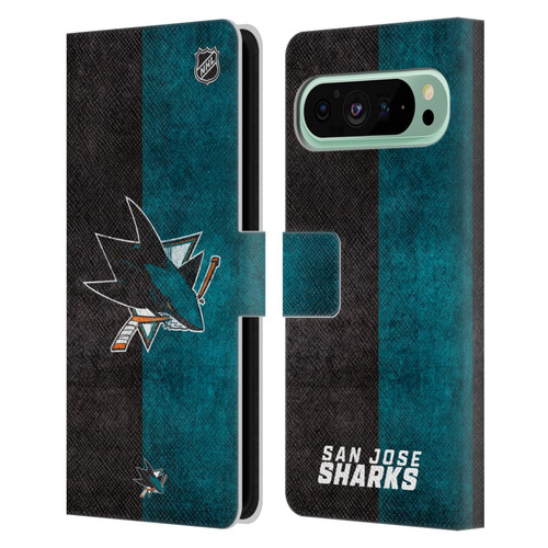 NHL San Jose Sharks Half Distressed Leather Book Wallet Case Cover For Google Pixel 9 Pro XL