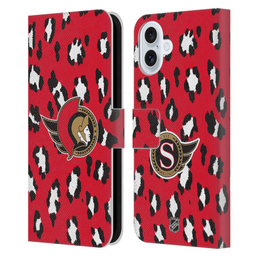 NHL Ottawa Senators Leopard Patten Leather Book Wallet Case Cover For Apple iPhone 16 Plus