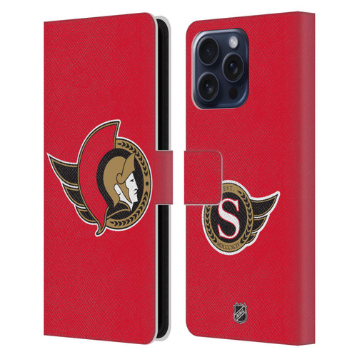 NHL Ottawa Senators Plain Leather Book Wallet Case Cover For Apple iPhone 16 Pro Max