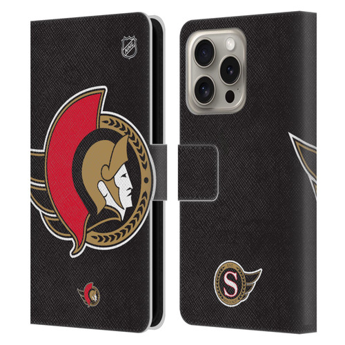NHL Ottawa Senators Oversized Leather Book Wallet Case Cover For Apple iPhone 16 Pro