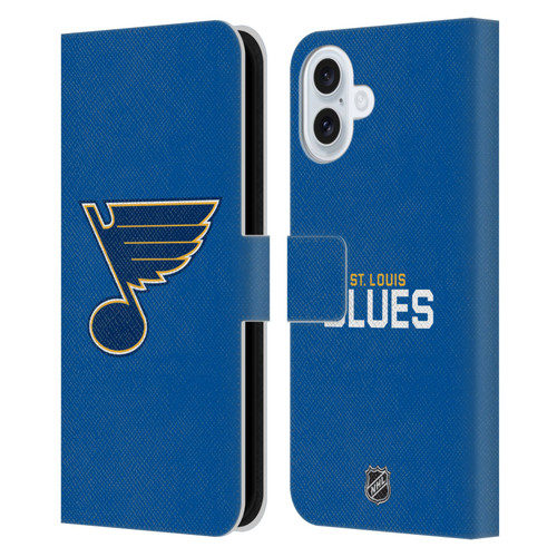 NHL St Louis Blues Plain Leather Book Wallet Case Cover For Apple iPhone 16 Plus