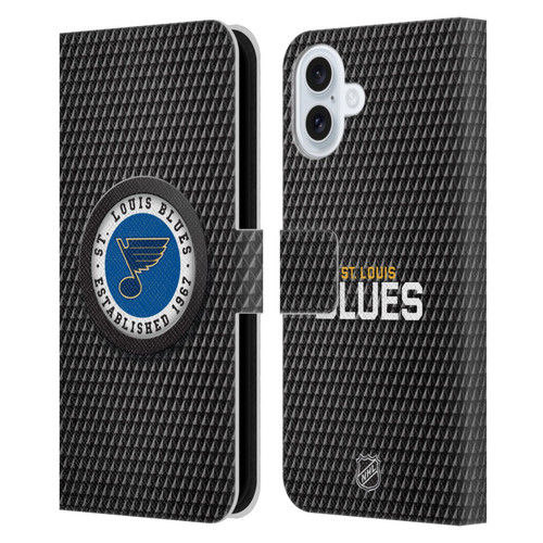 NHL St Louis Blues Puck Texture Leather Book Wallet Case Cover For Apple iPhone 16 Plus
