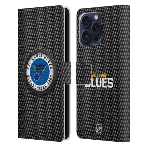 NHL St Louis Blues Puck Texture Leather Book Wallet Case Cover For Apple iPhone 16 Pro Max