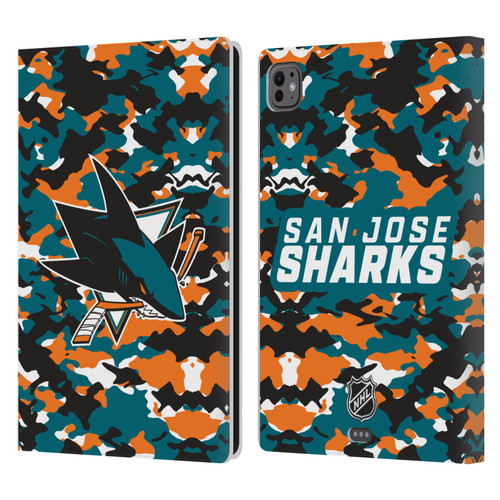 NHL San Jose Sharks Camouflage Leather Book Wallet Case Cover For Apple iPad Pro 11 M4 2024