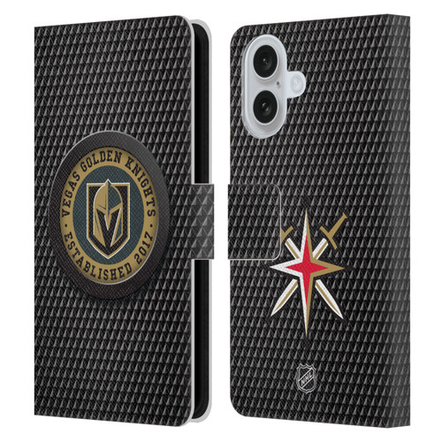 NHL Vegas Golden Knights Puck Texture Leather Book Wallet Case Cover For Apple iPhone 16