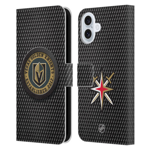 NHL Vegas Golden Knights Puck Texture Leather Book Wallet Case Cover For Apple iPhone 16 Plus