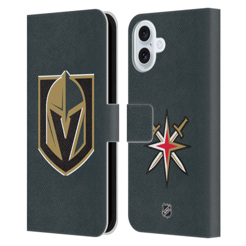 NHL Vegas Golden Knights Plain Leather Book Wallet Case Cover For Apple iPhone 16 Plus