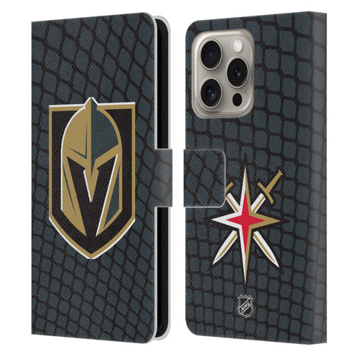 NHL Vegas Golden Knights Net Pattern Leather Book Wallet Case Cover For Apple iPhone 16 Pro