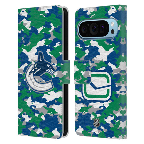 NHL Vancouver Canucks Camouflage Leather Book Wallet Case Cover For Google Pixel 9 / Pixel 9 Pro