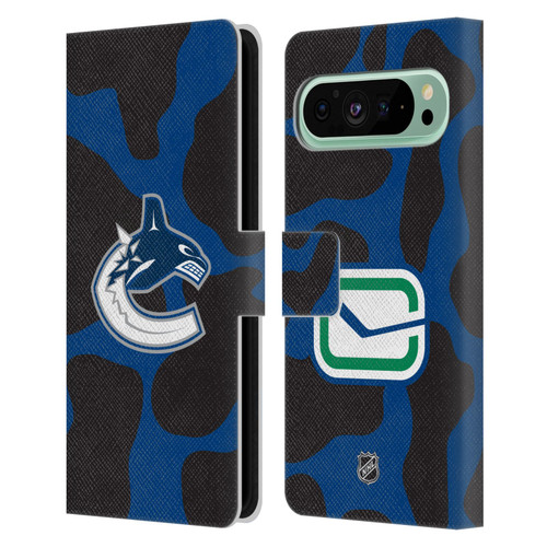 NHL Vancouver Canucks Cow Pattern Leather Book Wallet Case Cover For Google Pixel 9 Pro XL