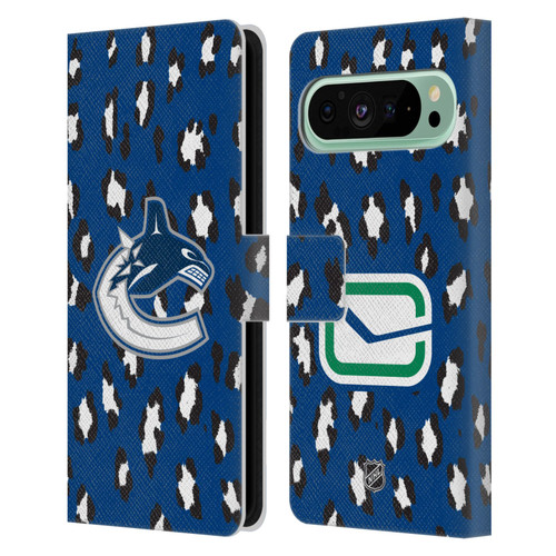 NHL Vancouver Canucks Leopard Patten Leather Book Wallet Case Cover For Google Pixel 9 Pro XL