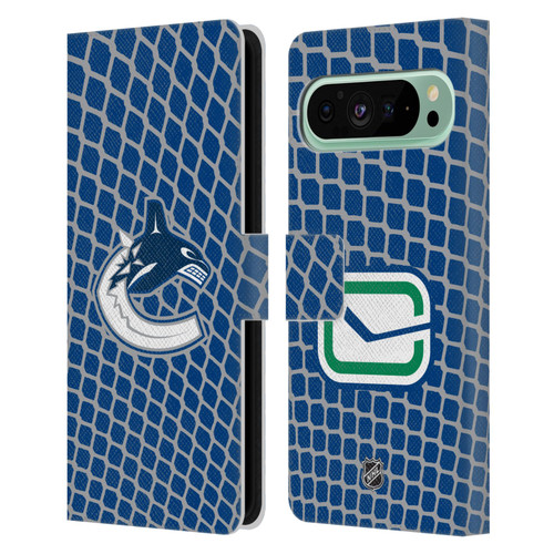 NHL Vancouver Canucks Net Pattern Leather Book Wallet Case Cover For Google Pixel 9 Pro XL