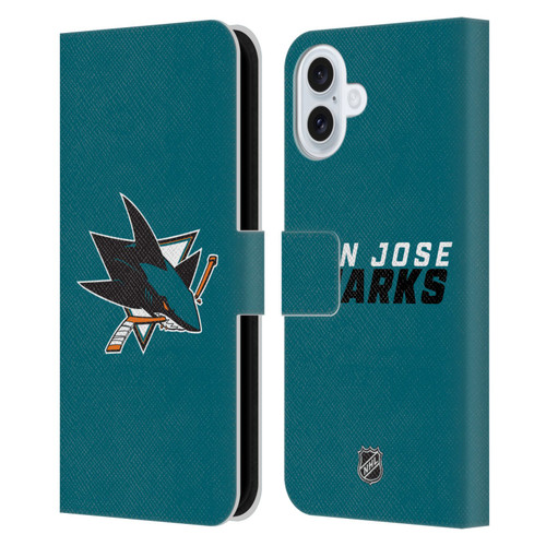 NHL San Jose Sharks Plain Leather Book Wallet Case Cover For Apple iPhone 16 Plus