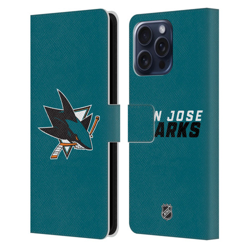 NHL San Jose Sharks Plain Leather Book Wallet Case Cover For Apple iPhone 16 Pro Max