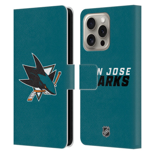 NHL San Jose Sharks Plain Leather Book Wallet Case Cover For Apple iPhone 16 Pro