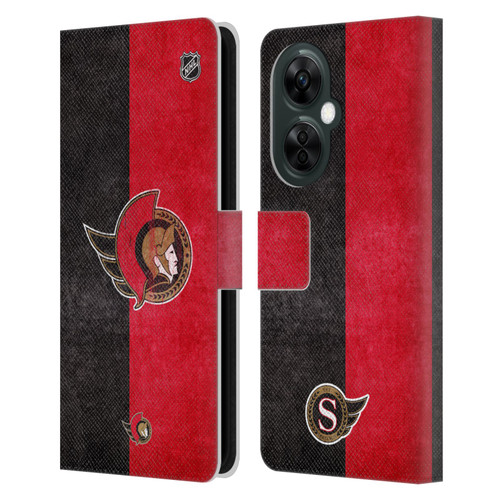NHL Ottawa Senators Half Distressed Leather Book Wallet Case Cover For OnePlus Nord CE 3 Lite 5G