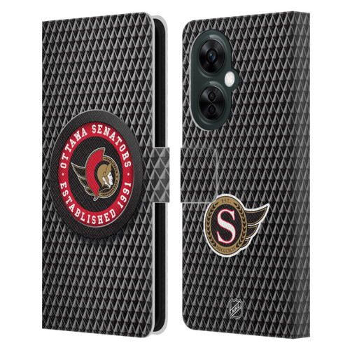 NHL Ottawa Senators Puck Texture Leather Book Wallet Case Cover For OnePlus Nord CE 3 Lite 5G