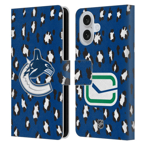 NHL Vancouver Canucks Leopard Patten Leather Book Wallet Case Cover For Apple iPhone 16