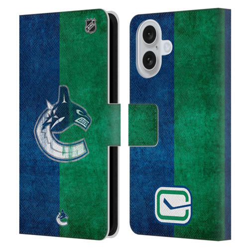 NHL Vancouver Canucks Half Distressed Leather Book Wallet Case Cover For Apple iPhone 16