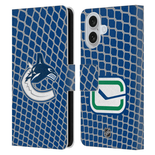 NHL Vancouver Canucks Net Pattern Leather Book Wallet Case Cover For Apple iPhone 16