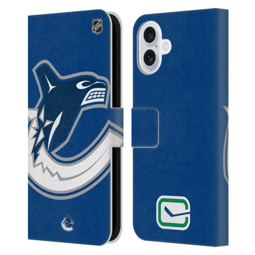 NHL Vancouver Canucks Oversized Leather Book Wallet Case Cover For Apple iPhone 16 Plus