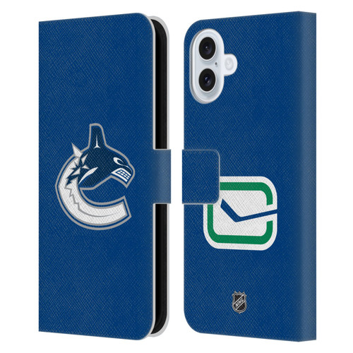 NHL Vancouver Canucks Plain Leather Book Wallet Case Cover For Apple iPhone 16 Plus