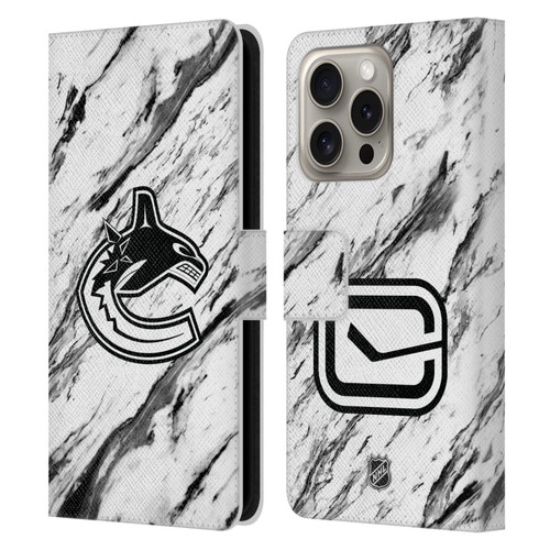 NHL Vancouver Canucks Marble Leather Book Wallet Case Cover For Apple iPhone 16 Pro