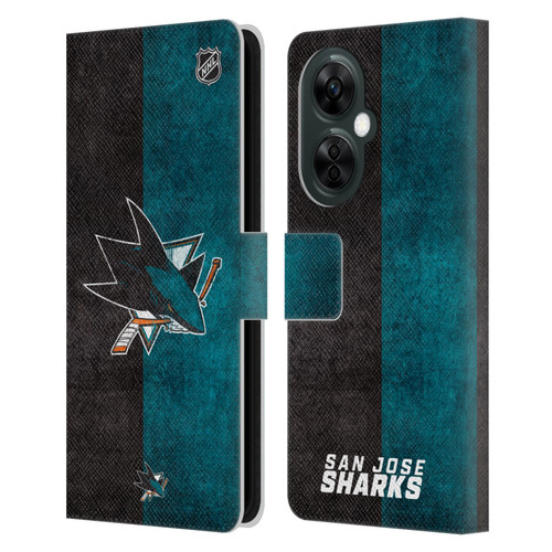 NHL San Jose Sharks Half Distressed Leather Book Wallet Case Cover For OnePlus Nord CE 3 Lite 5G