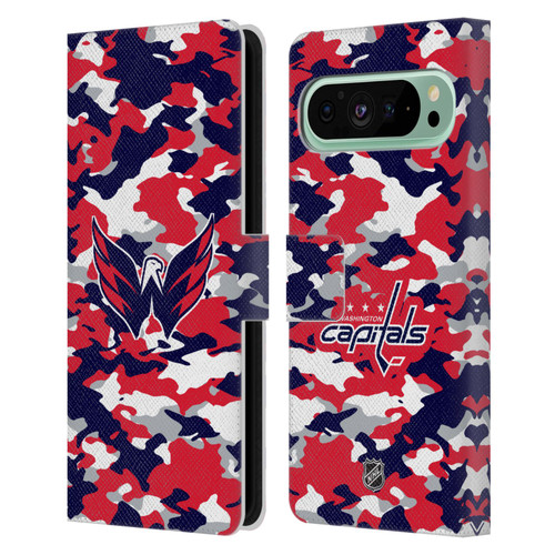 NHL Washington Capitals Camouflage Leather Book Wallet Case Cover For Google Pixel 9 Pro XL