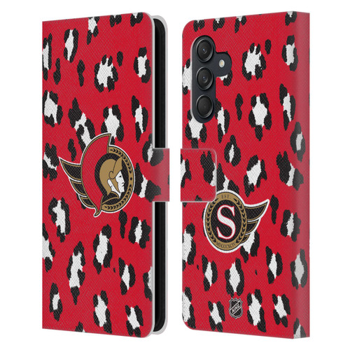 NHL Ottawa Senators Leopard Patten Leather Book Wallet Case Cover For Samsung Galaxy M55 5G